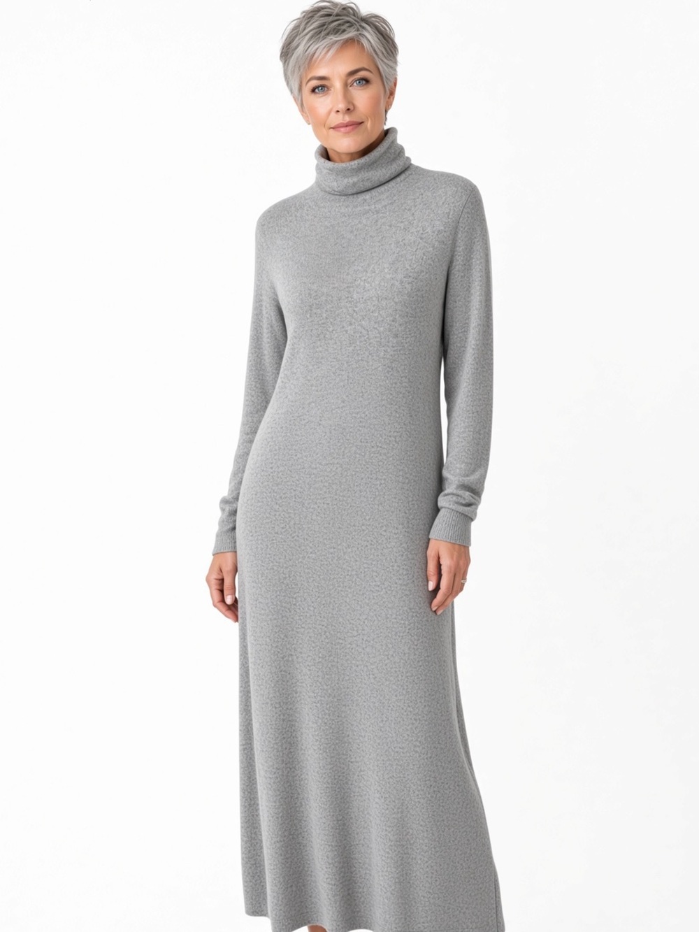 Elegant Gray Natori Turtleneck Maxi Lounge Dress